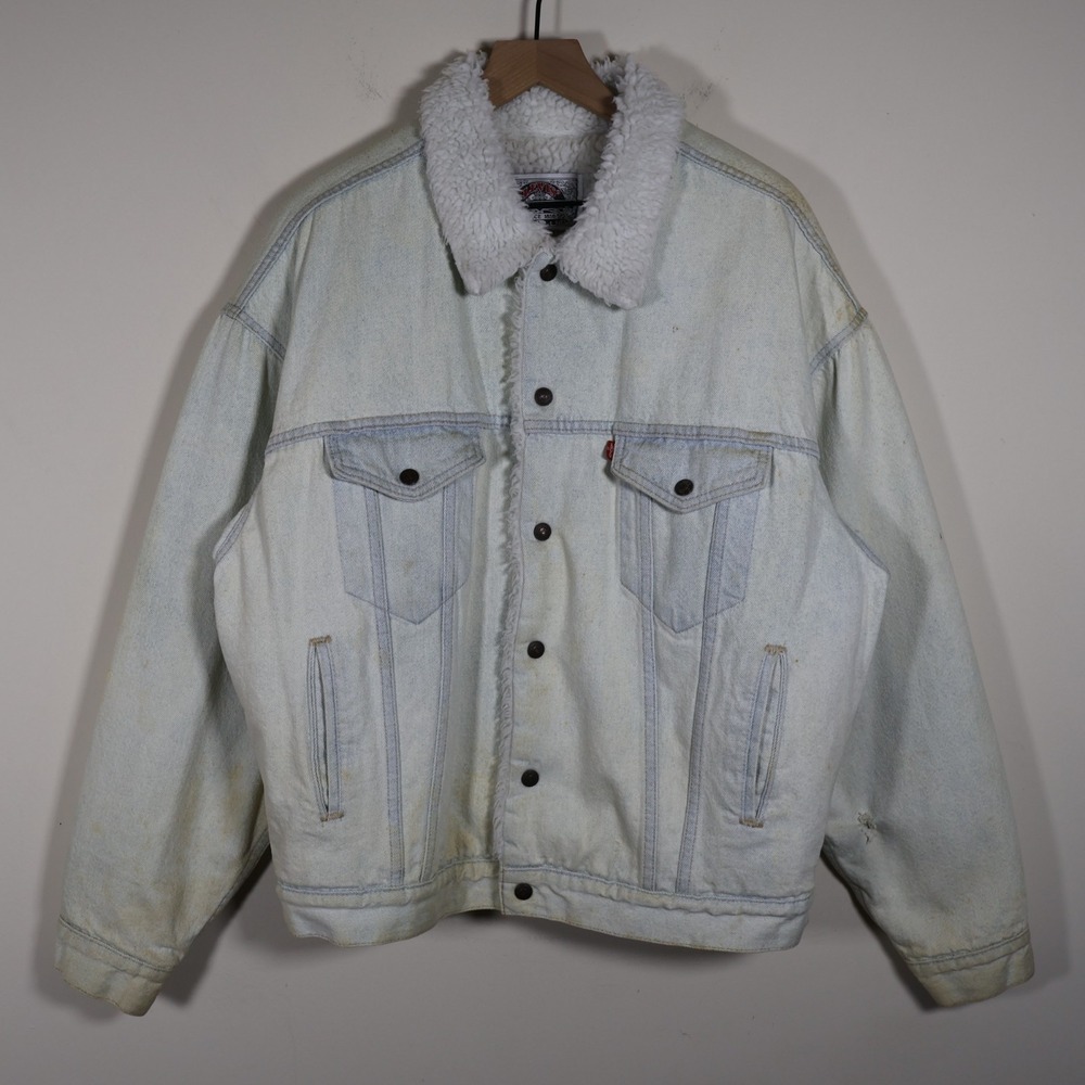 Vintage 90s Levi's Light Wash Sherpa Lined Denim‎ Trucker Jacket Men's Large